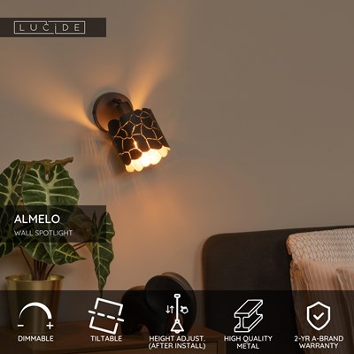 Lucide ALMELO - Wall spotlight / Wall light - Ø 12 cm - 1xE14 - Black